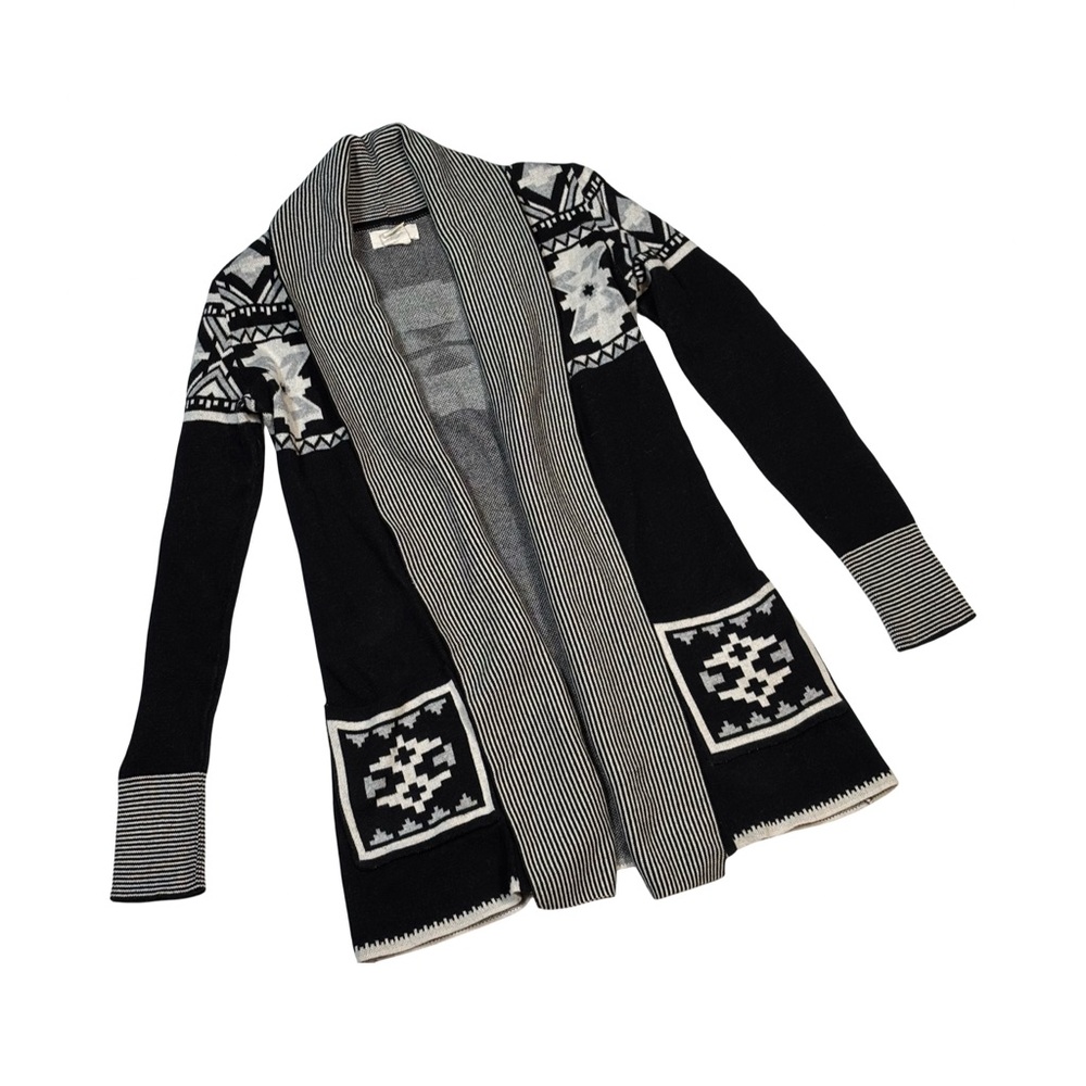 Kaisley Open Front Shawl Collar Cotton Knit Cardigan Sweater Size XS Black Cream